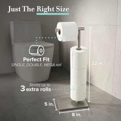 Gatco 1443SN Modern Square Base Toilet Paper Holder Stand with Storage, Satin Nickel, 21.13"H - color: Satin Nickel