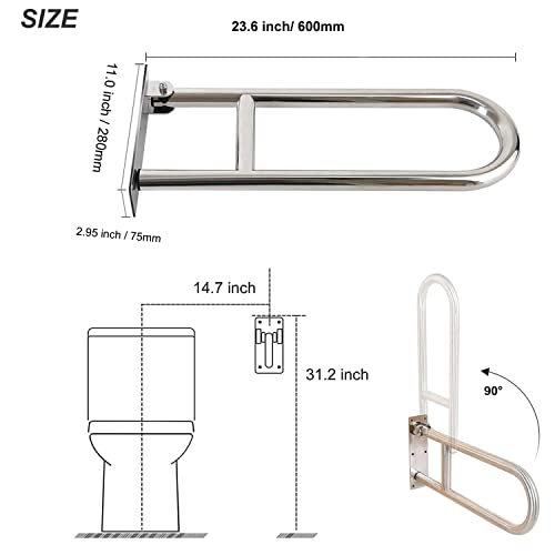 Handicap Grab Bars, Flip Up Toilet Grab Bar, Wall Mount Handicap Grab Rails, 23.6 Inch Stainless Steel Bathroom Shower Safety Bars Provide Safety Assist Grab for Pregnant Woman Elderly Disabled - size: 23.6"