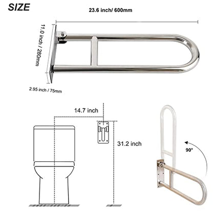 Handicap Grab Bars, Flip Up Toilet Grab Bar, Wall Mount Handicap Grab Rails, 23.6 Inch Stainless Steel Bathroom Shower Safety Bars Provide Safety Assist Grab for Pregnant Woman Elderly Disabled - size: 23.6"