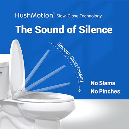 Plus Round Toilet Seat, Slow Close, Plastic, White | No-Slam, Magnetic Quick-Release Easy Clean, Easy Installation, SecureGrip Bumpers, Wobble-Free, Adjustable Fit - size: Round