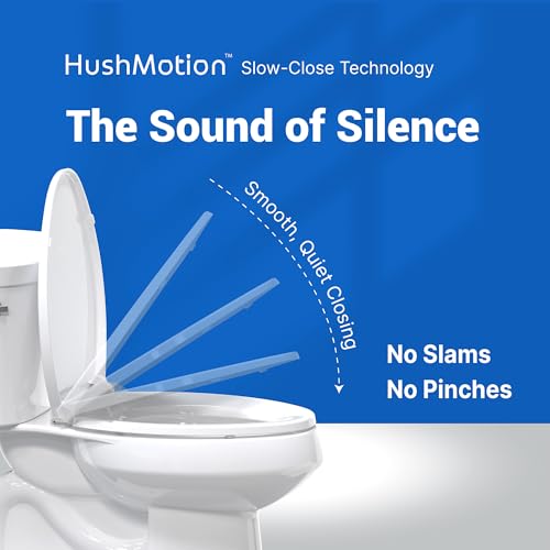 Plus Elongated Toilet Seat, Soft Close, White Plastic | No-Slam, Magnetic Quick-Release, Easy Clean, Easy Installation, SecureGrip Bumpers, Wobble-Free, Adjustable Fit - size: Elongated