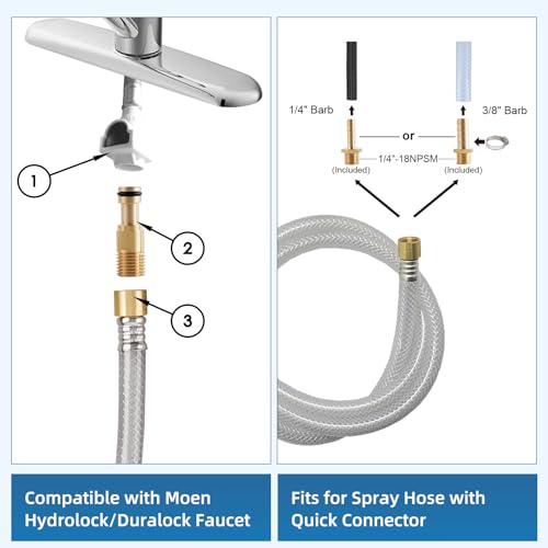 Universal Kitchen Sink Sprayer with Hose/Holder/Adapters, Brushed Nickel | Sink Faucet Sprayer Attachment Compatible with Moen/Delta, Side Sprayer Head with Quick Connector, NSF/ANSI/CAN 372 Certified - color: Brushed Nickel Finished, style: One-Thumb Pre