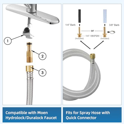 Universal Kitchen Sink Sprayer with Hose/Holder/Adapters, Brushed Nickel | Sink Faucet Sprayer Attachment Compatible with Moen/Delta, Side Sprayer Head with Quick Connector, NSF/ANSI/CAN 372 Certified - color: Brushed Nickel Finished, style: One-Thumb Pre