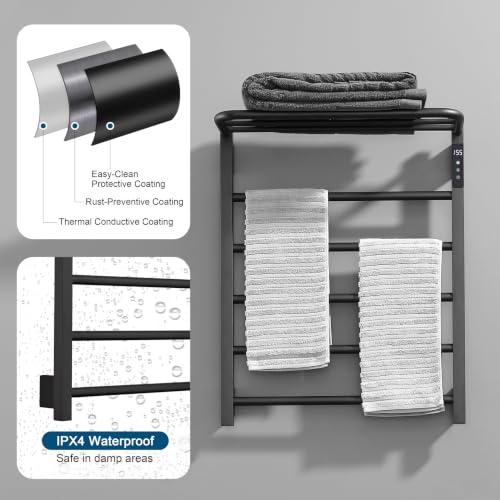 Heated Towel Racks, 5 Bars Towel Warmer with 24hr Timer Stainless Steel Wall Mounted Electric Towel Warmers for Bathroom (Black) - color: Black