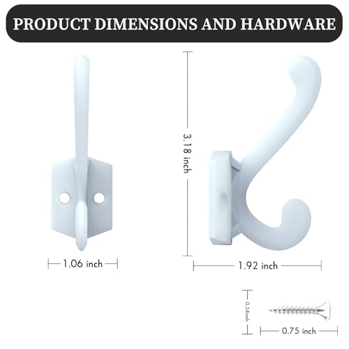 CBWLWJ 16 Pack Heavy Duty Metal Wall Hooks for Hanging, Wall Mounted Coat Hooks for Living Room, Bathroom, Kitchen – Hang Coat, Bag, Scarf, Towel, Hat, Key, Cup (White) - color: White