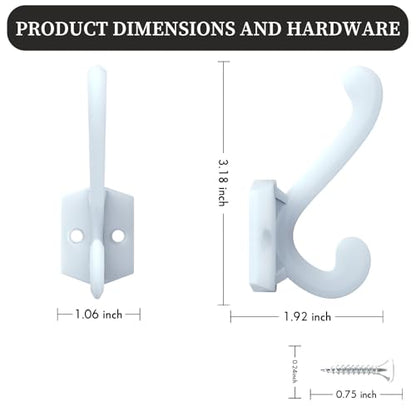 CBWLWJ 16 Pack Heavy Duty Metal Wall Hooks for Hanging, Wall Mounted Coat Hooks for Living Room, Bathroom, Kitchen – Hang Coat, Bag, Scarf, Towel, Hat, Key, Cup (White) - color: White