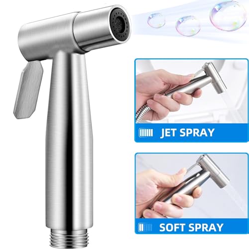 Stainless Steel Toilet Bidet Sprayer Head,Brushed Nickel | for Toilet,personal hygiene cleaning, bathroom cleaning, pet bathing,G1/2 interface. - color: Silver
