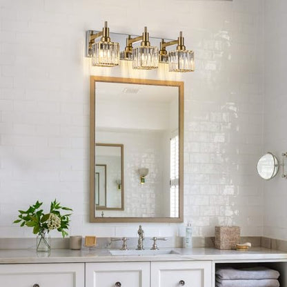 Crystal Bathroom Vanity Light Gold Chrome 3-Light Modern Bathroom Lighting Fixtures Over Mirror Square Wall Sconce - color: Gold Chrome-Square Shade, size: 3-Light