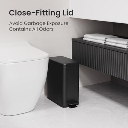 Cesun 2.6 Gallons Small Bathroom Trash Can with Lid Soft Close, Black | Removable Inner Bucket, Small Stainless Steel Garbage Can for Bedroom/Office, Hands-Free Step Pedal, Fingerprint-Resistant - color: Black