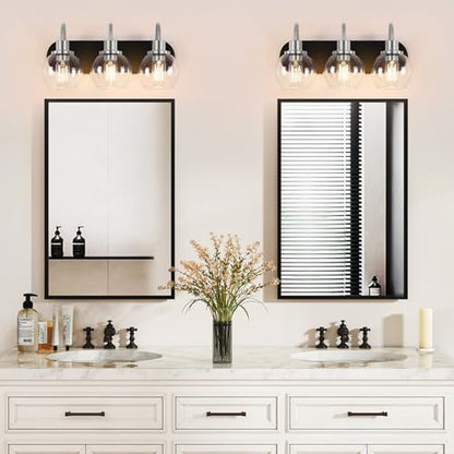Dpyrrhic Modern 3-Light Vanity Light, Bathroom Lighting Fixture Over Mirror With Clear Glass Shade and Metal Base, Matte Black and Brushed Nickel - color: Black & Brushed Nickel, size: 3-Light