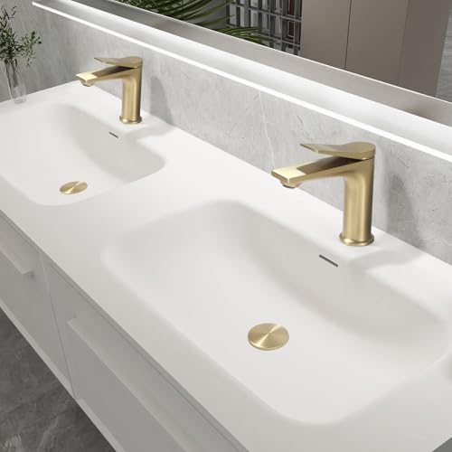 Rbrohant Single Hole Bathroom Faucet, Brushed Gold Single Handle Bathroom Sink Faucets for 1 Hole, Bathroom Vanity Faucet with Pop up Drain, Deck Mount, R2001-BG - color: Brushed Gold, style: No Escutcheon