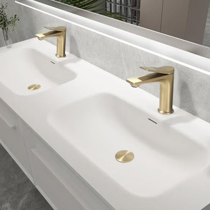 Rbrohant Single Hole Bathroom Faucet, Brushed Gold Single Handle Bathroom Sink Faucets for 1 Hole, Bathroom Vanity Faucet with Pop up Drain, Deck Mount, R2001-BG - color: Brushed Gold, style: No Escutcheon
