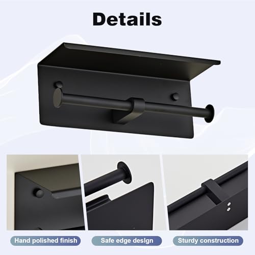Toilet Paper Holder, NEWRAIN Double Bathroom Toilet Paper Roll Holder with Shelf, Stainless Steel Wall Mounted RV Tissue Roll Holder, Matte Black Commercial Farmhouse Toilet Paper Dispenser - color: Matte Black, style: Double
