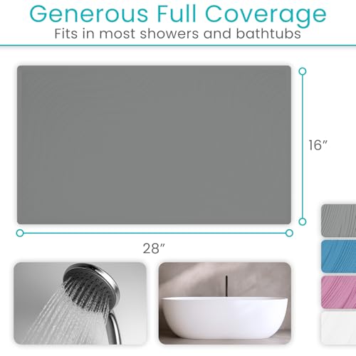 Vive Non-Slip Bath Mat with Suction Cups - 28" x 16" Extra Large Rubber Mat | For Safety & Comfort - Patented Grip Prevents Slips and Falls for Kids, Elderly, Men, Women - XL Non Skid Shower & Tub Cover - color: Gray