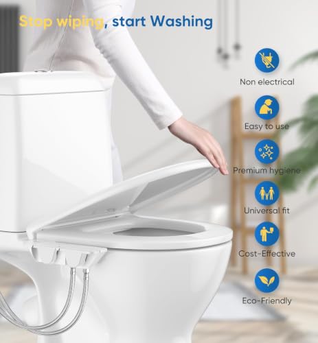 Ultra-Slim 3-in1 Bidet, Warm Water, Self-Cleaning, Posterior&Feminine Wash-(Retractable Dual Nozzles), Non-Electric Bidet Attachment for Toilet Seat, Adjustable Water Pressure, Stainless Steel Inlet | Toilet Seat Add-On - color: 1PCS-White + Warm Water