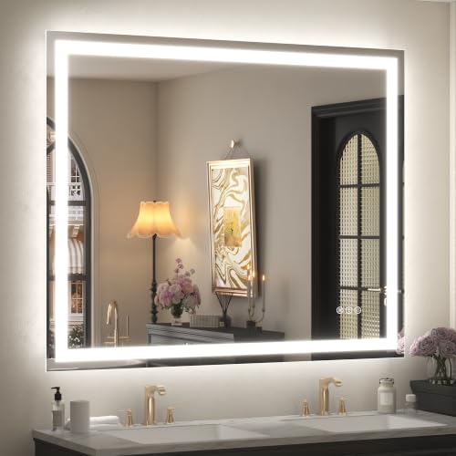 48x40 Inch LED Bathroom Mirror | Lighted Vanity Mirrors for Wall, Front Lights and Backlit, Dimmable, Anti-Fog, Memory, Shatterproof, ETL Listed - color: Frameless, size: 48"L x 40"W