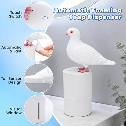 Automatic Foaming Pigeon Soap Dispenser, White Dove Design, 300ml, ABS | Refillable Foam Dispenser for Kitchen, Bathroom, Hall