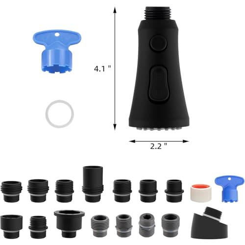 Hibbent Pull Down Kitchen Faucet Head Replacement, 3-Function NSF/ANSI/CAN 61 & CUPC Certified Sink Spray Nozzle, 15 Adapters, Compatible with Moen, Delta, Kohler Faucets, Matte Black - color: Matte Black, style: Stay on sprayer without hold button