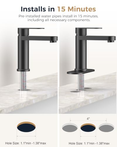 FORIOUS Bathroom Faucet 1 Hole, Single Handle Vanity Faucet Matte Black | Black Bathroom Sink Faucet with Deck Plate, Fits 1 Hole and 4-Inch 3 Hole Install, for RV Vanity Lavatory Restroom Camper - color: Matte Black