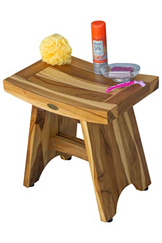 EcoDecors Teak Shower Bench 18", 300 lb Capacity – Waterproof Teak Bath Seat for Adults - Compact Spa Stool for Small Bathrooms & Walk-in Showers with Slip-Resistant Feet - size: 18" bar