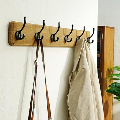 Coat Rack Wall Mount: 24" Long, Patented, Heavy-Duty, 6-Double-Hooks Wooden Hanger Hook Rail for Winter Coats Hat Jacket Clothing, Weathered Brown - color: Weathered Brown & Black, size: L=24"(1pcs)