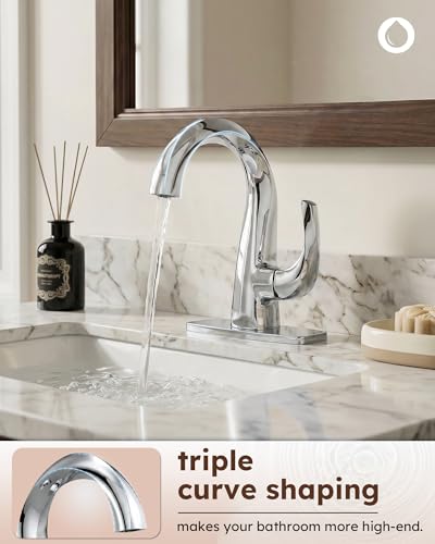 WOWOW Single Handle Bathroom Faucet 1 Hole High Arc Bathroom Basin Faucet Chrome with Pop Up Drain, Solid Brass Commercial Bathroom Sink Faucet Basin Vanity Sink (Patented Product) - color: Chrome