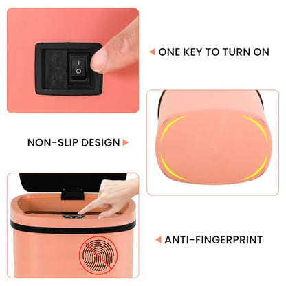 13 Gallon Trash Can | 50L Sensor Automatic Kitchen Trash Can with Lid | Touchless Garbage Bin Odor-Control for Kitchen, Office, Bedroom, Living Room (1 Pack, Pink) - color: Pink