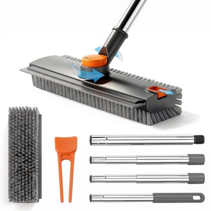 3-in-1 Floor Scrub Brush with Long Handle, Floor Scrubber with Squeegee Tweezers, Adjustable Heavy-Duty Stiff Bristle Cleaning Brush for Tile, Bathroom, Shower, Garage, Patio, Deck(Dark Grey) - color: Dark Grey