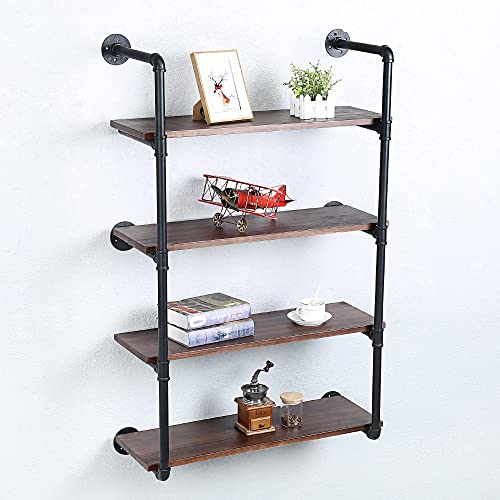 Industrial Pipe Shelves With Wood Planks,Rustic Pipe Shelving Wall Shelf | Metal Pipe Solid Pine Wood,Easy to Assemble,Wooden Board Thickness 0.78 In,For Bar Farmhouse Kitchen Office Bathroom,Bedroom - color: 4-layer, size: 30in