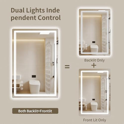 28"x36" LED Bathroom Mirror with Lights, Backlit + Front Lit, Anti-Fog, Lighted Bathroom Mirror for Wall, HD Shatterproof Tempered Glass, Dimmable, Memory Function (Horizontal/Vertical) - size: 36"L x 28"W
