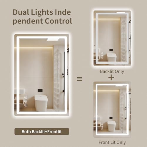 28"x36" LED Bathroom Mirror with Lights, Backlit + Front Lit, Anti-Fog, Lighted Bathroom Mirror for Wall, HD Shatterproof Tempered Glass, Dimmable, Memory Function (Horizontal/Vertical) - size: 36"L x 28"W