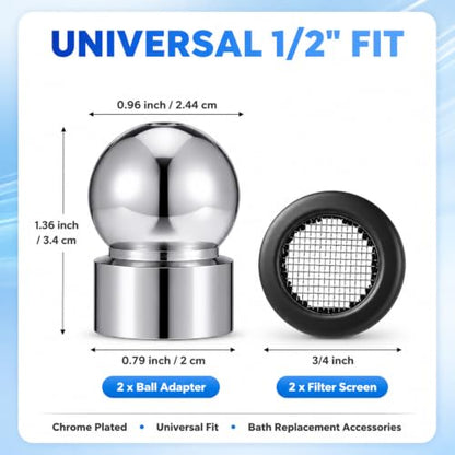 2pcs 1/2-inch Iron Pipe Shower Arm Ball Adapter with Gasket Washer Filters Shower Head Ball Joint Replacement, Chrome Plated, Universal Fit for Bath Replacement Accessories