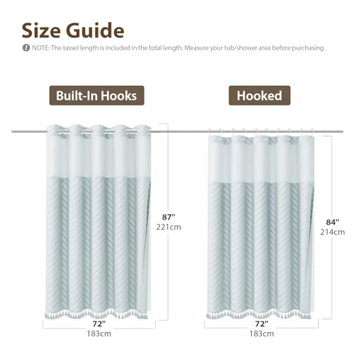 Fog Blue Hook Free Chevron Shower Curtain & Fabric Liner,72x87 | Less Time to install, 3 in 1 Fabric Shower Curtain and Liner Set with Magnets, Extra Long, Shower Curtains for Bathroom - color: Fog Blue, size: 72"W x 87"L (Pack of 1)