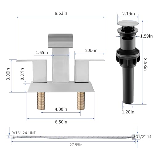 Brushed Nickel Waterfall Bathroom Faucet - 4Inch 2 or 3 Holes Centerset Faucet Bathroom | Two Handles RV Lavatory Basin Vanity Sink Faucets with Overflow Pop-up Drain Assembly & Supply Lines - color: B-Brushed Nickel 4In