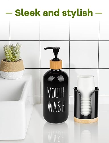Bathroom Cup Holder - Small Cup Dispenser for Dixie 3 oz Bathroom Cups, 3 4 Ounce Mouthwash Cup Dispenser - PC/Bamboo, Black, Pack of 2 - color: Black/Bamboo/2Pack
