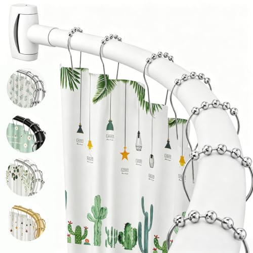 White Curved Shower Curtain Rod for Bathroom 33-78 In Adjustable Curved Shower Rod, RustProof Stainless Steel Bowed Shower Rods for Bathtub, Stall Balcony Extra Shower Space Need Drilling - color: White