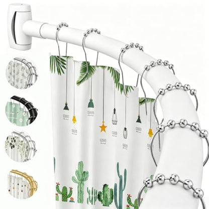 White Curved Shower Curtain Rod for Bathroom 33-78 In Adjustable Curved Shower Rod, RustProof Stainless Steel Bowed Shower Rods for Bathtub, Stall Balcony Extra Shower Space Need Drilling - color: White
