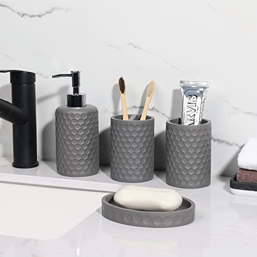 Bathroom Accessory Set, 6 Piece Grey Bathroom Accessories Set with Trash Can, Toothbrush Holder, Toothbrush Cup, Soap Dispenser, Soap Dish, Toilet Brush with Holder, Trash Can, Light Gray - color: Cool Gray