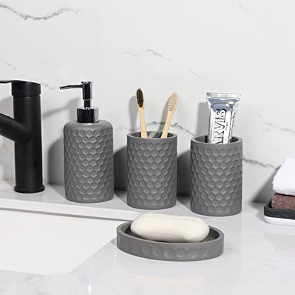 Bathroom Accessory Set, 6 Piece Grey Bathroom Accessories Set with Trash Can, Toothbrush Holder, Toothbrush Cup, Soap Dispenser, Soap Dish, Toilet Brush with Holder, Trash Can, Light Gray - color: Cool Gray