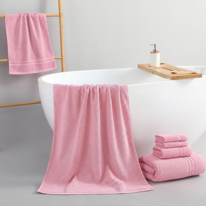 REDKISS Pink Towels Set 6 Piece Cotton Towel Sets with 2 Bath Towels, 2 Hand, 2 Washcloths, 650GSM Hotel Quality, Soft, Highly Absorbent Towels for Bathroom Gym, Ideal Everyday Use - color: Pink