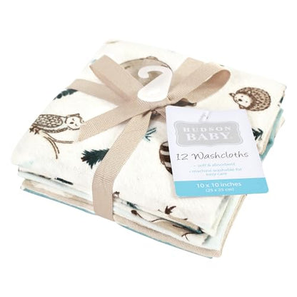 Hudson Baby Unisex Baby Flannel Cotton Poly Washcloths, Boy Woodland Pals 12Pk, One Size - color: Boy Woodland Pals 12pk