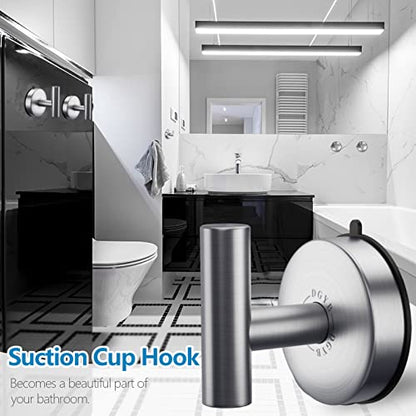 DGYB Large Suction Cup Hooks for Shower Set of 4 - Brushed Nickel Towel Hooks for Bathrooms - Stainless Steel Removable Wall Hooks - 15 Lb Heavy Duty Hanging - color: 4 Pack-Brushed Nickel