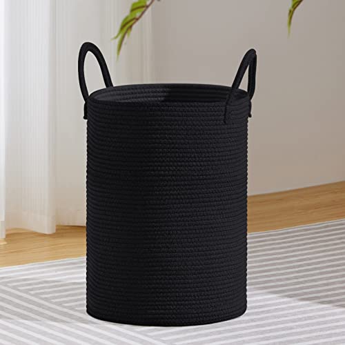 VIPOSCO 58L Tall Woven Laundry Basket Hamper, Black | Cotton rope laundry hamper, collapsible wicker basket, storage for blanket, toys, dirty clothes, for bedroom, bathroom - color: Black, size: 58L