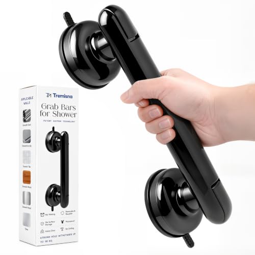 1x Grab Bars for Bathtubs and Showers for Seniors Elderly, Waterproof,2nd Generation Upgraded Rubber Suction Cup with Maximum 350 lbs Suction Power, No Drilling (Black)