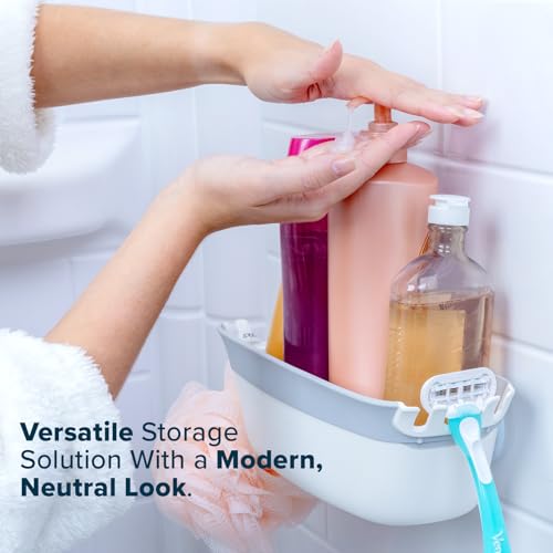 SlipX Solutions Shower Organizer Caddy, Sturdy Storage Organizer, Power Lock Suction Cups, Holds up to 22 Pounds, Tool Free, Drill Free, Removeable, Perfect for RV, Dorm, & Bathroom (White)