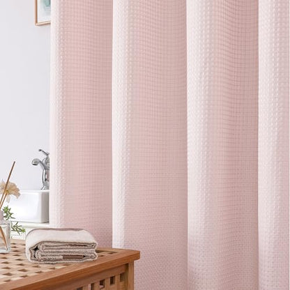 Blush Shower Curtain, Stall Small Waffle Weave Heavy Fabric Shower Curtains for Narrow Size Bathroom, Waterproof Soft Hotel Spa Luxury Bath Curtain Set, Machine Washable, Blush, 36x72 Inch - color: Blush, size: 36"W x 72"L (Pack of 1)