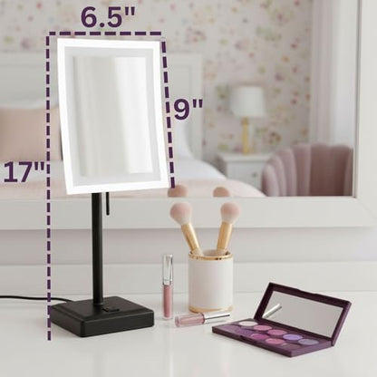 JERDON Lighted Makeup Mirror with 5X Magnification - Black - JRT910BKL | 6.5" x 9" Rectangular Frame, LED Lighting, 17" Tall - color: Black