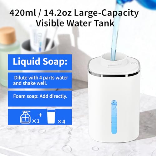 Automatic Foaming Soap Dispenser, Touchless Hand Soap Dispenser, USB Rechargeable, 4 Adjustable Levels, 14.2 oz (420 ml) Large Capacity, for Bathroom, Kitchen & School (White, Foaming) - color: White, size: Foaming