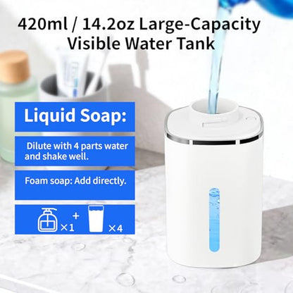 Automatic Foaming Soap Dispenser, Touchless Hand Soap Dispenser, USB Rechargeable, 4 Adjustable Levels, 14.2 oz (420 ml) Large Capacity, for Bathroom, Kitchen & School (White, Foaming) - color: White, size: Foaming