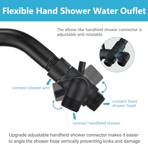 PDPBath Brass 3 Way Shower Arm Diverter Valve for Handheld Shower Head and Fixed Shower Head, G1/2 Universal Connection - Matte Black - color: Matte Black